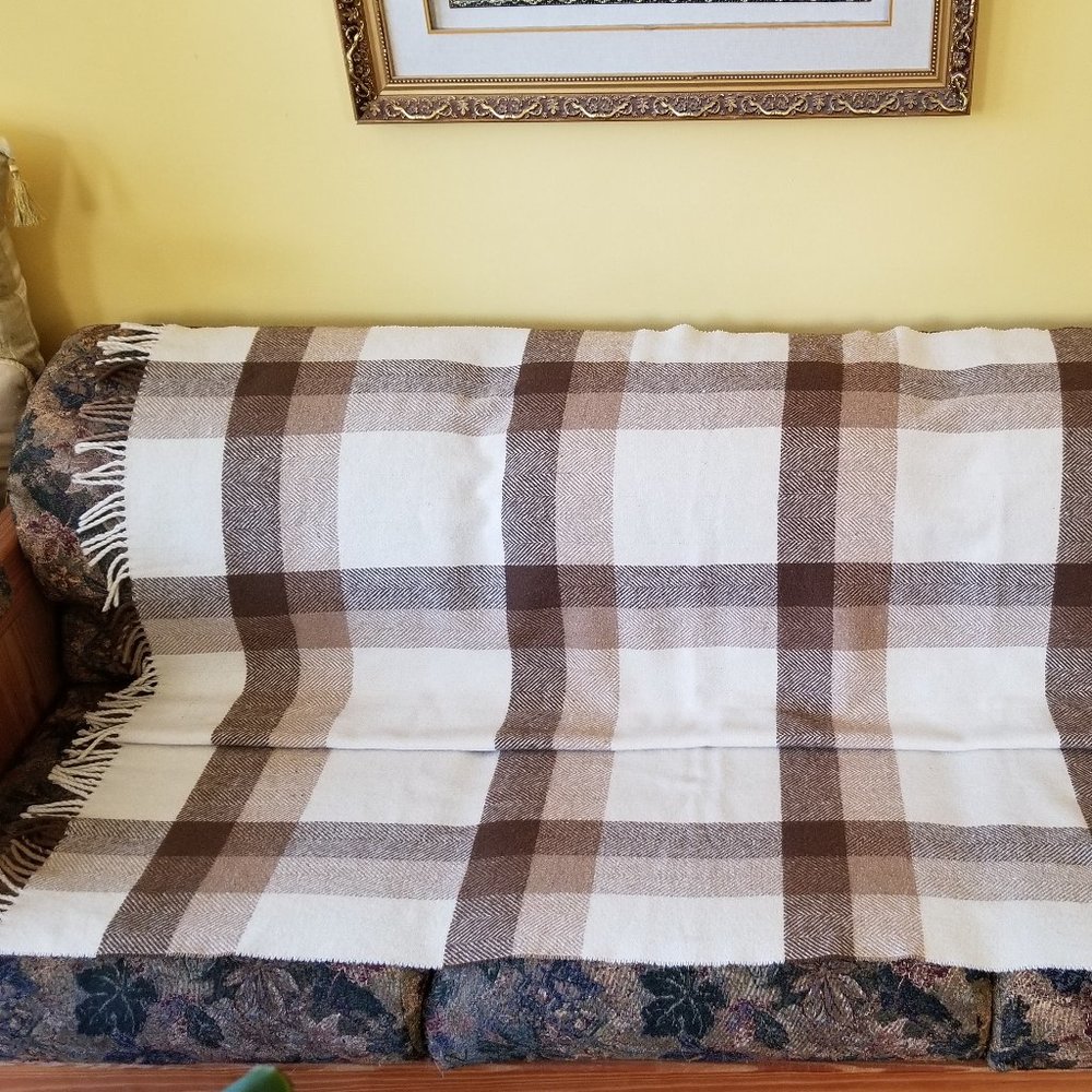 Vintage, traditional, woven wool blanket, fringe, picnic blanket +, Scotland